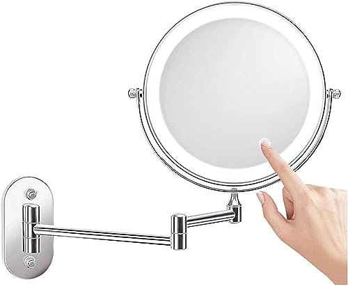 8'' Badezimmerspiegel zur Wandmontage, Upgrade-Auto-Off-LED-Schminkspiegel, Rasierspiegel mit 1-facher/10-facher Vergrößerung, 360° drehbar, Betrieb mit 4 x AAA-Batterien ( Color : Chrome , Size : Nor