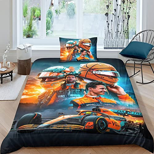 BYTUGI F1-Rennen Bettwäsche-Set, 3D Drucken F1-Fahrer, Set Mit Kissenbezug Und Bettbezug, Bettwäsche, Zipper Öffnen Und Schließen, Geschenke Für Kinder Single(135x200cm)