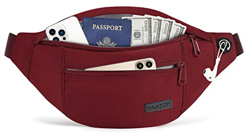 MAXTOP Große Bauchtasche für Damen Herren, Bauchtasche mit Kopfhöreranschluss und 4 Reißverschlusstaschen, Verstellbarer Gürtel für Radfahren, Laufen, Joggen, Reisen, Outdoor, Workout