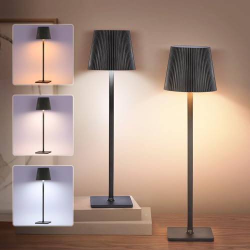 Horett 2 Packs Rechargeable Cordless Table Lamp, Battery Operated LED Wireless Lamps 4000mAh,Touch Control,3 Color Modes 3000-6500K Stepless Dimmable Desk Lamp for Bedroom/Office/Dining/Indoor/Outdoor