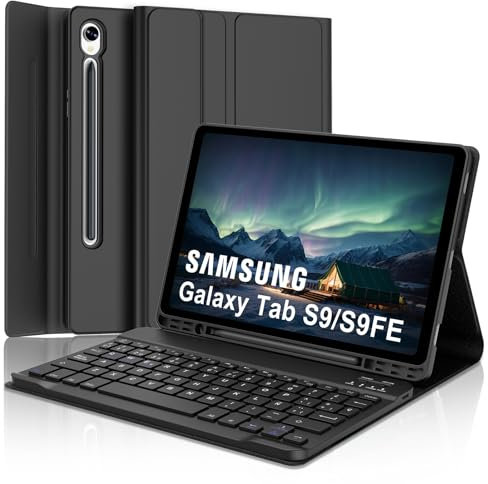 Funda con Teclado para Samsung Galaxy Tab S10 FE/S9 FE 10.9 Pulgadas, Teclado Bluetooth Inalámbrico con Funda Delgado para Samsung Galaxy Tab S10 FE 10.9 2025/S9 FE 10.9 2023/S9 11 2023, Negro