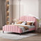 ZUUYEE Polsterbett 140x200 cm, Jugendbett Bettrahmen mit Kopfteil und Lattenrost, Samt Gepolstertes Doppelbett Gästebett, Bett 140x200, Rosa