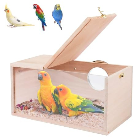 FORZENA Nistkasten aus Naturholz für Sittiche, transparentes Design, Brutkasten mit Sitzstange, Holz, Vogelkäfighaus für Nymphensittiche, Lovebirds Wellensittiche, Finken, Papageien, Kanarienvögel