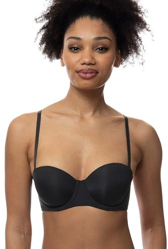 Dorina Michelle Reggiseno Fascia Donna con Ferretto, Leggermente Imbottito, Coppe Modellate, Spalline Regolabili Multi-Way, Spalline Trasparenti Incluse, Nero