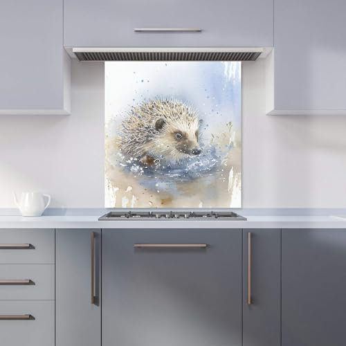 Warren Reed - Designer Premium Hedgehog Watercolour Kitchen Splashback 6mm Toughened Glass Kitchen Splashback – Heat Resistant Splashback for Kitchens, Perfect for Cookers and Hobs, Polished Edges