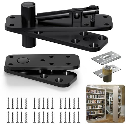 Aglehome Drehscharnier, robustes Türscharnier für geheime Holztüren, Drehbeschläge für verdeckte Türen in Bücherregalen, um 360 Grad drehbares, unsichtbares Drehscharniersystem aus Edelstahl, schwarz