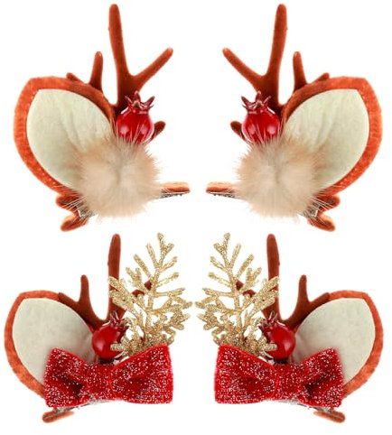 GEEHUA Lot de 4 pinces à cheveux de Noël, accessoires pour cheveux de Noël mignons, bois de renne, épingles à cheveux, cornes de cerf, pinces à cheveux pour femmes, filles, enfants, adultes (marron)
