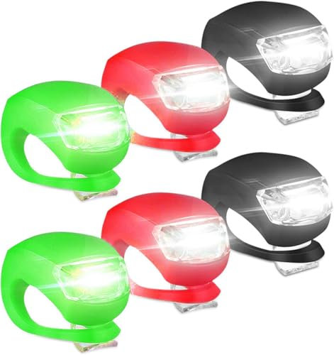 6 Stück Kinderwagenlicht Silikon, Kinderwagen licht, Wasserdichte LED Silikonleuchten mit Heller LED und 3 Leuchtfunktionen, Kinderwagen Licht LED für Kinderwagen, Outdoor, Läufer(rot,grün,schwarz)