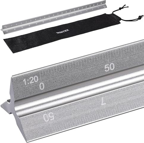 Wintex Dreikantmaßstab Silber - Hochwertiges Aluminium Lineal 30 cm - Präzise Messungen dank Laser-Cut - Rutschfestes Metalllineal - Maßstab Lineal - Mit Aufbewahrungstasche