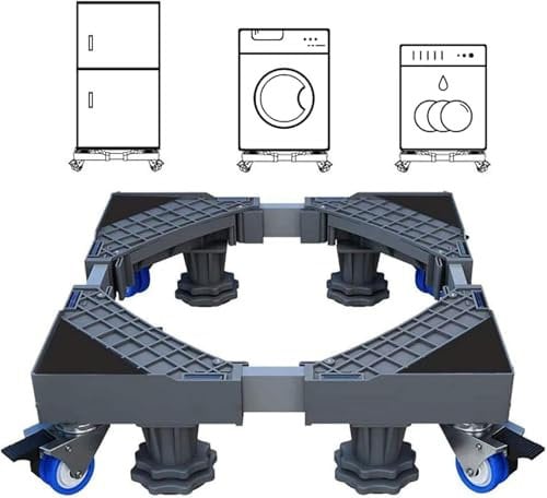 Afoxon Washing Machine Stand Multi-functional Movable Adjustable Base Mobile Roller with 4 Locking Rubber Wheels and 8 Strong Feet Size - Verified Lab Test Supports + 800 lb