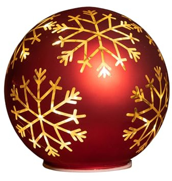 Samuel ALEXANDER 15cm Battery Operated Light up Snowflake Glass Ball in Red with Warm White LEDs