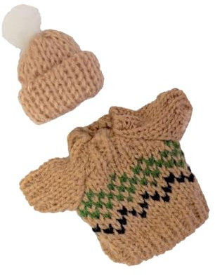 ZauberDeko Wichtel Zubehör Pullover Norweger Braun Mütze Beige Miniatur Puppenhaus Set 2-teilig