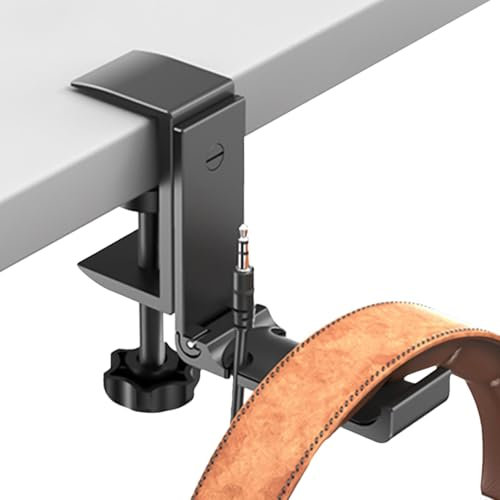 Whrcy Schreibtisch-Kopfhörer-Aufhänger, Klemme am Schreibtisch-Seiten-Organizer, Kopfhörer-Aufhänger aus Aluminiumlegierung, 360 Grad verstellbarer Kopfhörerhalter, Schreibtischaufbewahrung, drehbarer