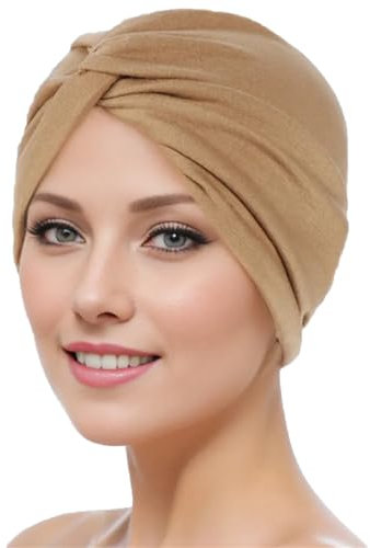 HPONEZJ Turban Damen Baumwolle Chemo Cap Kopfwickel Mütze Vorgebunden Knot Turbanhut Afrika Afro Muslim Beanie Headwraps Schlafhut Krebs Kappe Elastisch Kopftuch für Haarverlust Schlafen Khaki