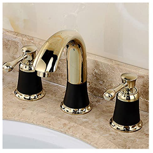 EMVIXTGLK Badezimmer Gold Toilette Weit verbreiteter Wasserhahn heiß und kalt DREI Löcher Waschbeckenmischer 8 Zoll Waschbecken Wasserhahn Gold Chrom(Noir)