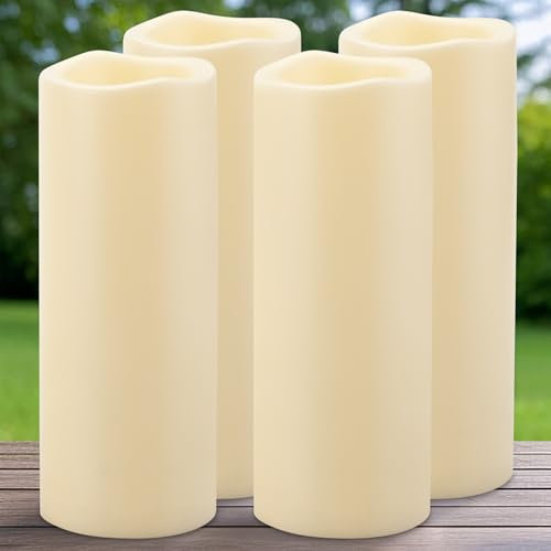 Yakpo 4 Stück 10 x 25,4 cm große LED-Kerzen für außen mit Timer, outdoor wasserdichte flammenlose kerzen, batteriebetriebene Kerzen für draußen, elektrische Stumpenkerze für Laternendekorationen