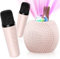 GlasFlength Karaoke 2 Micrófonos para Niños, Karaoke Infantil Altavoz Bluetooth con Efectos de Cambio de Voz y Luces LED Karaoke Portatil para Fiestas en Casa/Regalos/Juguetes (Rosa)