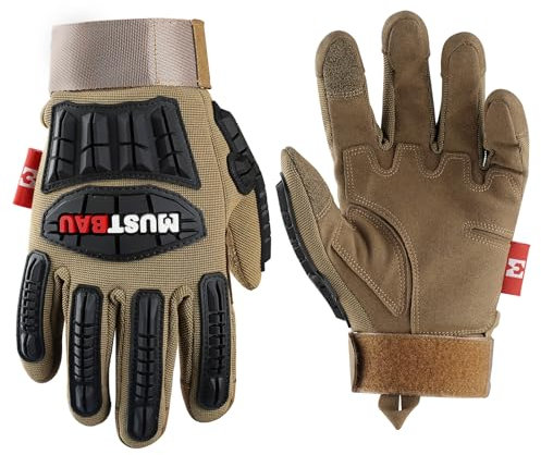 Mustbau Gants de Sécurité Anti-Choc Résistants, Compatibles Écran Tactile, Anti-Vibrations, Renforcés Méca/BTP, Respirables Poignet Réglable (XL)