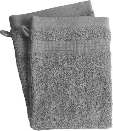 Lot de 2 Gants de Toilette - 100% Coton - 450 GR/m2 - Gris