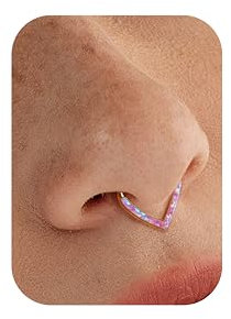BodyBonita Opal 16G Träne Septum Piercing Schmuck - Septumring mit Scharnier aus Chirurgischem Stahl 316L Nasenring Conch Helix Piercing Schmuck Daith Ohrring, Rosa Opal, 10 mm, Gold
