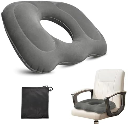 Aufblasbares Sitzkissen Orthopädisch, Bürostuhl Sitzkissen Stuhl Anti Hämorrhoiden mit einer Aufbewahrungstasche, Sitzkissen Orthopädisch, Ergonomisches Sitzkissen für Zuhause Büro oder Auto(Gray)