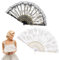BelleVive 2 Pieces Rose Lace Folding Fan, Silk Folding Fan, Hand Fan, Foldable Wedding Fan as Wedding Gift, Home Decoration, Ideal for Parties, Dancing, Black + White