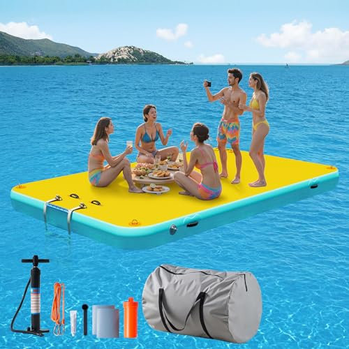 LUXOAK Aufblasbarer Schwimmdock – 310x190 cm mit Tragetasche und Abnehmbarer Leiter, Schwerlast-Wasserplattform mit Rutschfester Oberfläche, Ideal für See, Fluss, Ozean, Gelb