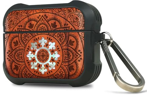 Carveit Hülle kompatibel mit AirPods Pro 2./1. (2023/2022), Schutzhülle [Holzgravur & Muschel Inlay Cover] [Titan-Schnellverschluss] für Airpods Pro 2nd/1st, (Mandala-Blumen) Pflaumenfarbe