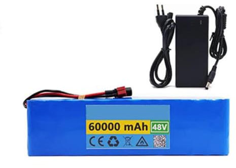 48V 60Ah Bicicleta Eléctrica Batería Litio 13S3p Batería Litio Built-In BMS con 54.6V 2A Cargador para 200W 350W 500W 1000W Scooters Bicicletas Eléctricas Motor 48V60AH,XT60