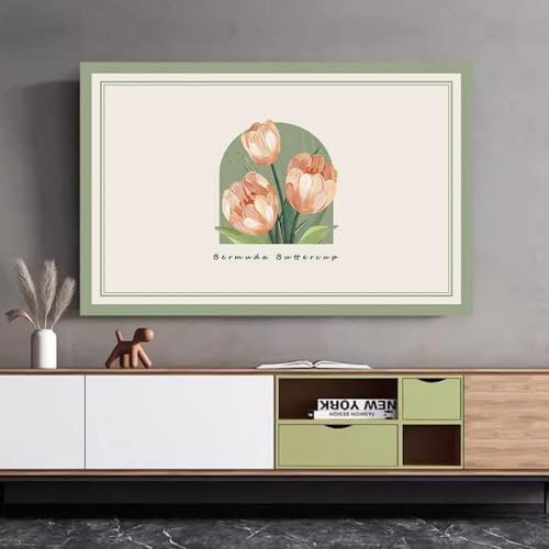 HSTANGKY TV-Abdeckung Für Den Innenbereich Rutschfeste 32-80 Zoll TV-Staubschutzabdeckung Multi-Size TV Display Abdeckung Monitor LCD TV-Bildschirmschutzabdeckung-flower||58-60inch