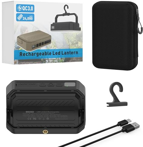BXOXD 24000mAh LED-Camping-Laterne wiederaufladbar, 1800LM tragbare Camping-Lichter bis zu 300 Stunden, QC3.0 22.5W & 5 Lichtmodi, IPX5 wasserdichte Camping-Essentials für Stromausfälle, Notfall, Zelt