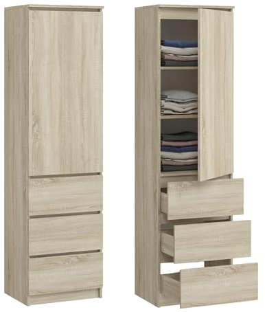 Home Collective Kleiderschrank, Garderobenschrank, Mehrzweckschrank mit 3 Einlegeböden & 3 Schubladen | Funktionaler Schrank für Schlafzimmer, Flur oder Arbeitszimmer | 50x40x180 cm (BxTxH) | Sonoma
