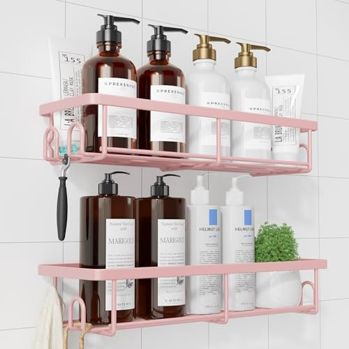 Kitsure Duschablage ohne Bohren, Badregal aus Edelstahl, Large, Rosa | 2 rostfreie Duschablagen, schnell trocknendes Badregal mit großer Kapazität, langlebige Shampoo-Halterung für die Dusche