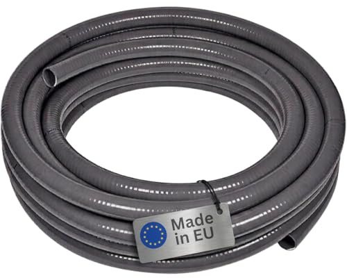Poolflex PVC Druckschlauch Ø 50 mm - Flex Rohr grau mit Verstärkungsspirale - 1,5 m flexibler Klebeschlauch - 3,5 mm Wandstärke - 6 bar - für Pool- und Teichverrohrung