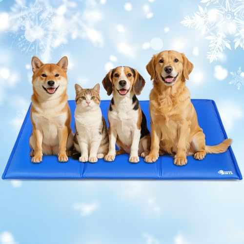 Ownpets 140x90CM große Kühlmatte für Hunde/Katzen, Kühlkissen, Kühl Hundedecke, Ungiftiges Kaltgelpad, Selbstkühlende Matte, Blau (XXXL, Kein Muster)