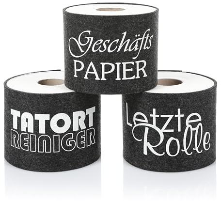 FunX Toilettenpapier Banderole 3er Set - Lustige Klorollenaufbewahrung aus Filz - Toilettenpapierhalter als witziges Geschenk und WC Deko