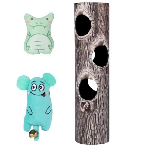 Uqezagpa Durability Tree Hole Roller Cats Toy Catmint Plush and Bells with Six Creative Holes for Interactive Play Indoor Cats Tree Roller Toy