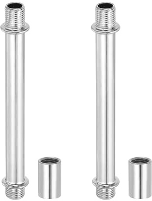 PATIKIL Straight Pipe Lamp Stems Rod Kit, 2 Set M10 Carbon Steel 100mm(3.94) Long Double End Thread Rod with Coupling Nuts Sleeve Connector for Table Lamps Chandeliers,Chrome