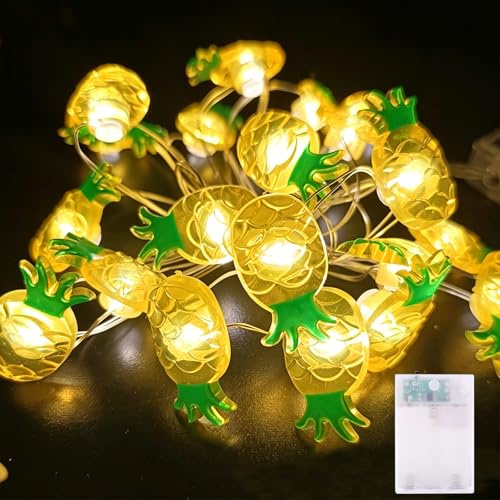 Mavouri Ananas Lichterkette mit Timer, 3M 30 LED Lichterkette Sommer mit Timer, Ananas Deko Lichterketten Batterie, Hawaii Lichterketten für Sommer Deko, Gartendeko Draußen, Hawaii Party Dekoration