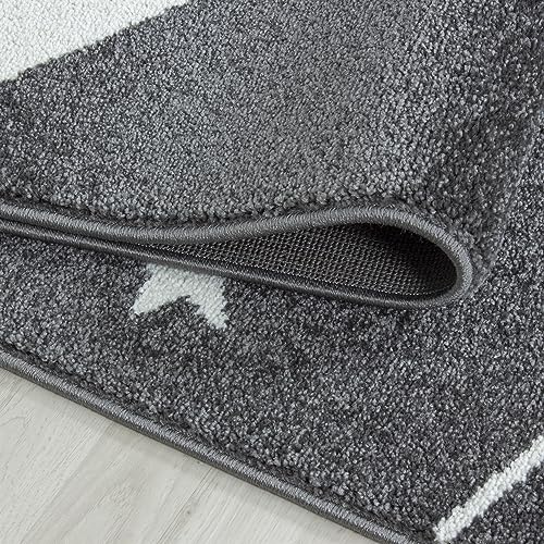 KADIMA DESIGN Spielteppich Sternchen-Design Rund Grau 160x160 cm Schadstoffgeprüft Pflegeleicht Waschbar Strapazierfähig Langlebig Kinderzimmer Spielzimmer Fußbodenheizung geeignet | LAGO