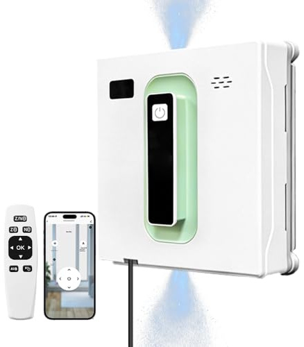PuRuiKai Window Cleaning Robot, Square Robotic Window Cleaner Robot with Brushless Motor, Ultra-Thin Dual Water Jet, Smart Cleaner with 650mAh UPS Battery, APP/Remote Control for Glass, Tiles & Doors | Automatic intelligent robotic window cleaner, dual water jet, APP & remote control, works on glass, tiles, doors