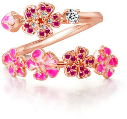 Kamise Peach Blossom Ring, Cherry Blossom Pfirsichblütenring, Cherry Rings | 2026 Neu, Blau/Rosa, Offen Verstellbar, Geschenk, für Damen Frauen Freundin, Geburtstag, Jahrestag, Valentinstag, Schmuck