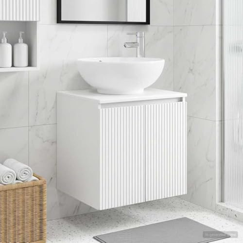 Ziaphsol Lavabo mural blanc en bois - 49,5 x 44,5 x 65 cm - Meuble sous lavabo avec espace de rangement suspendu pour salle de bain et WC d'invités