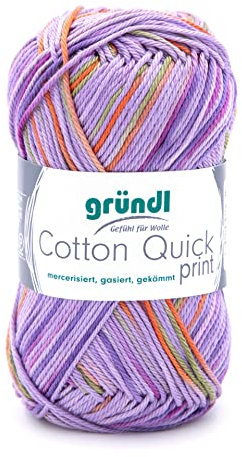 Gründl Cotton Quick print Garn, Baumwolle, Lila-Grün-Orange Multicolor, Ca. 125 m
