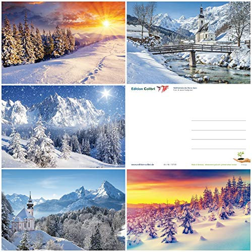EDITION COLIBRI Postkarten Set: Winter Landschaften (Set 4): 50-er Postkarten Set (5 Motive x 10 St.) mit winterlichen Natur-Motiven aus den Alpen (10742-46)