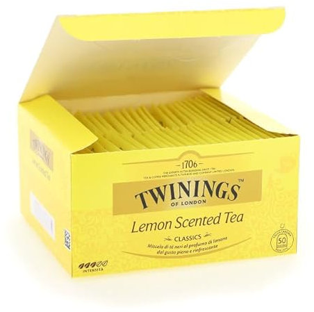 Twinings, Classic Lemon Scented Tea, Tè Classico Aromatizzato al Limone, Infusi e Tisane, 1 Confezione da 50 Filtri