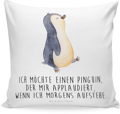Mr. & Mrs. Panda 40x40 Kissen Pinguin marschieren - Geschenk, Kissenhülle, Kissenbezüge, Dekokissen, Bruder, Langschläfer, Dekokissen 40x40,