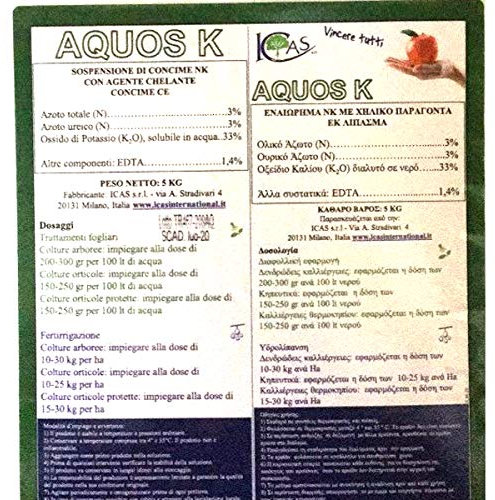 ICAS AQUOS K fertilizzante potassio chelato con EDTA 5 kg contenente estratto di alghe