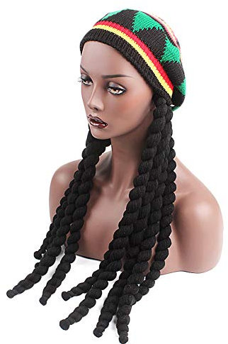 Amorar Perücke Beanie Strickmütze mit Dreadlocks Jamaika-Mütze Rasta Reggae Hiphop Rap Strickhüte Oversize Haube Fancy Dress Special Kappe