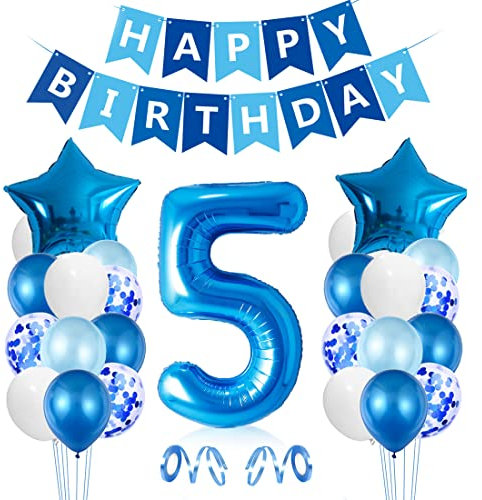 Luftballon zum 5. Geburtstag, für Jungen, Dekoration zum 5. Geburtstag, Zahl 5, Luftballons, Konfetti, Latex, Zubehör für Geburtstag, Taufe, Party
